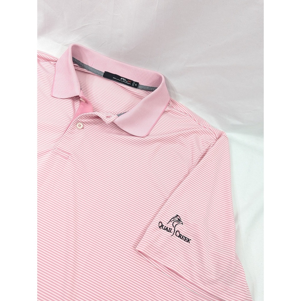 RLX Ralph Lauren Tour Golf Polo XL Pink Stripe Performance Golf Quail Creek